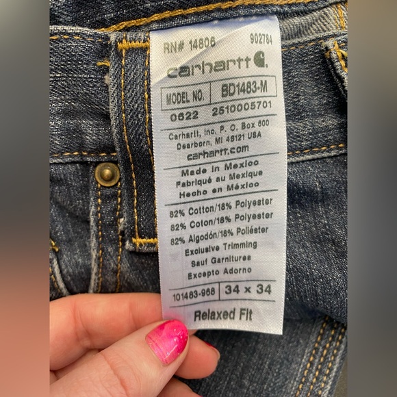 Carhartt Relaxed Fit Straight Leg Denim Jeans Men's 34X34 Workwear 5 Pocket - Picture 5 of 5